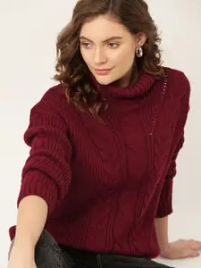 DressBerry Women Maroon Cable Knit Pullover