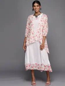 PINKSKY White & Pink Floral A-Line Midi Dress