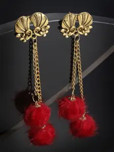 PANASH Gold-Plated & Red Peacock Shaped Drop Earrings