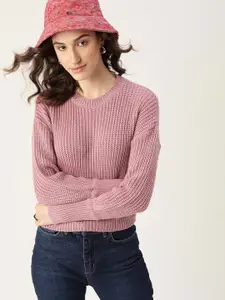 DressBerry Women Pink Self Design Pullover