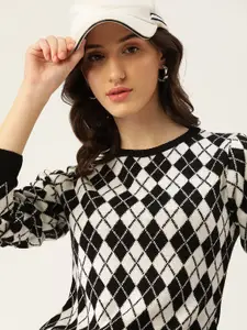 4WRD by Dressberry 4WRD by Dressberry Women Black & White Checked Monochrome Pullover
