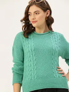 DressBerry Women Green Cable Knit Pullover