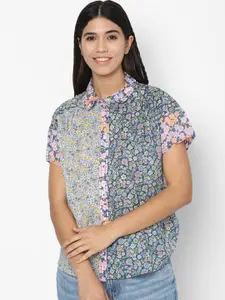 AMERICAN EAGLE OUTFITTERS Women Blue & Pink Floral Printed Casual Shirt