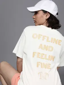 Nike Women Off-White Typography Printed Pure Cotton Oversized  T-shirt