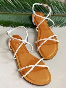 Shoetopia Women White Open Toe Flats