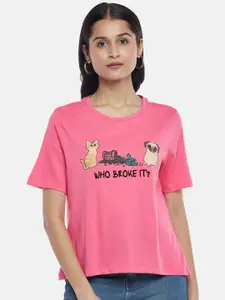 People Women Pink Printed Cotton T-shirt