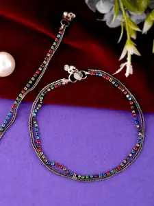 Silvermerc Designs Multicolored & Silver Plated Cubic Zirconia Studded Anklet
