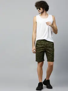 Hubberholme Men Olive Camouflage Printed Shorts