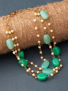 Zaveri Pearls Women Gold-Toned & Green Beaded Multistrand Bracelet