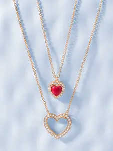 MINUTIAE Rose Gold-Plated Red & White Brass Crystals Layered Necklace