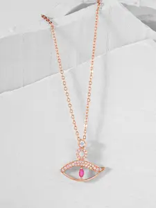 MINUTIAE Rose Gold-Plated & Pink Brass Evil Eye Pendant Necklace