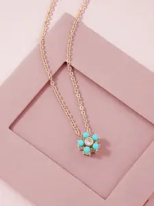 MINUTIAE Rose Gold-Plated & Turquoise Blue Beaded Brass Necklace