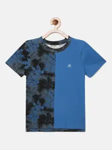 Angel & Rocket Boys Blue & Black Floral Printed T-shirt