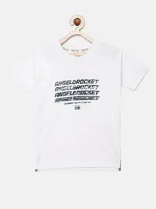 Angel & Rocket Boys White Typography Printed T-shirt