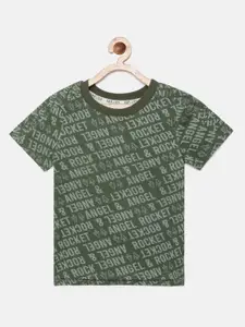 Angel & Rocket Boys Green Typography Printed T-shirt