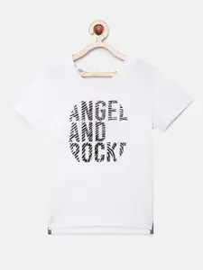 Angel & Rocket Boys White Typography Printed Cotton T-shirt