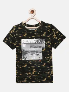 Angel & Rocket Boys Green & Black Camouflage Printed T-shirt