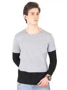 Fleximaa Men Grey & Black Colourblocked T-shirt