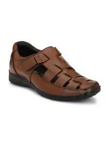 Eego Italy Men Brown & Black Leather Fisherman Sandals