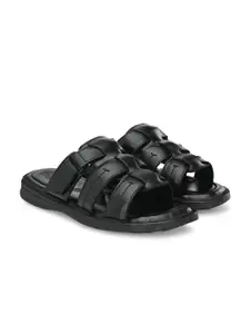 Eego Italy Men Black Leather Comfort Sandals