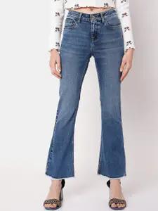 Vero Moda Women Blue Bootcut High-Rise Low Distress Light Fade Jeans