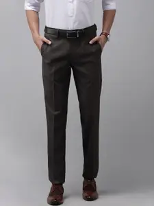 Van Heusen Men Grey Self Designed Mid Rise Slim Fit Formal Trousers