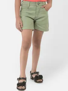 Crimsoune Club Girls Olive Green Slim Fit Shorts