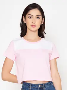 FLAWLESS Pink Solid Pure Cotton Crop Top