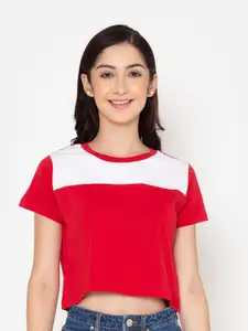 FLAWLESS Red Colourblocked Crop Top