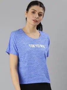 MKH Women Blue Typography Dri-FIT Sports T-shirt