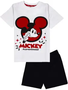 KINSEY Boys White & Black Mickey Mouse Cotton T-shirt with Shorts