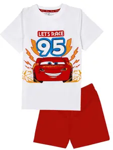 KINSEY Boys White & Red Cars T-shirt with Shorts