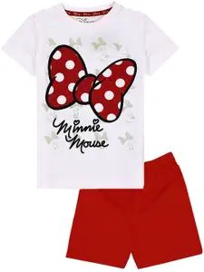 KINSEY Girls White & Red Minnie Mouse Cotton T-shirt with Shorts