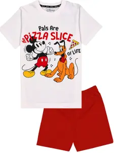 KINSEY Boys White & Red Mickey & Friends Printed Pure Cotton T-shirt with Shorts