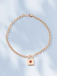 MINUTIAE 18K Rose Gold-Plated & Red Crystal-Studded Heart Lock Anklet