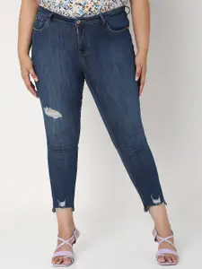 VERO MODA CURVE Women Blue Skinny Fit Slash Knee Jeans