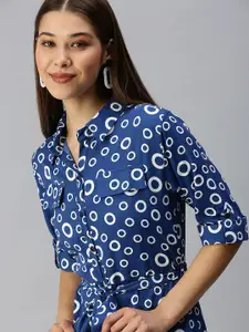 SHOWOFF Blue Geometric Printed Shirt Dress