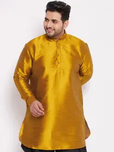 VASTRAMAY Men Mustard Yellow Thread Work Kurta