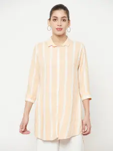 Crimsoune Club Women Peach-Coloured Striped Casual Shirt