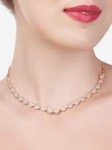 AMI White & Rose Gold-Toned & Plated CZ-Studded Necklace