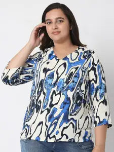 VERO MODA CURVE Plus Size Women White & Blue Print Top