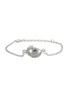 EL REGALO  Silver-Toned & White Stone Studded Charm Bracelet