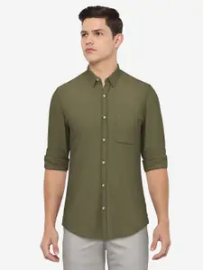Peter England Men Olive Green Slim Fit Casual Shirt