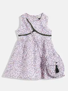 Bella Moda Off White & Lavender Cotton Floral Printed A-Line Dress