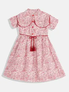 Bella Moda Girls Pink Self Design A-Line Dress