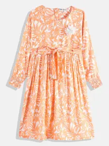 Bella Moda Orange & White Floral Pure Cotton Dress