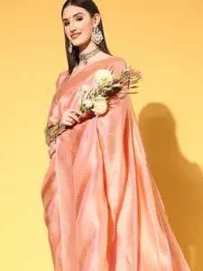 Saree mall Pink Woven Design Organza Sarees