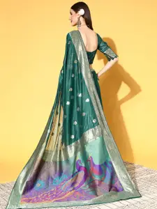 Saree mall Teal Green Ethnic Motifs Silk Blend Sarees