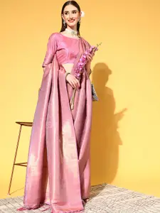 Saree mall Mauve & Golden Ethnic Motifs Silk Blend Sarees