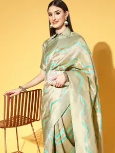 Saree mall Sea Green & Golden Striped Organza Sarees